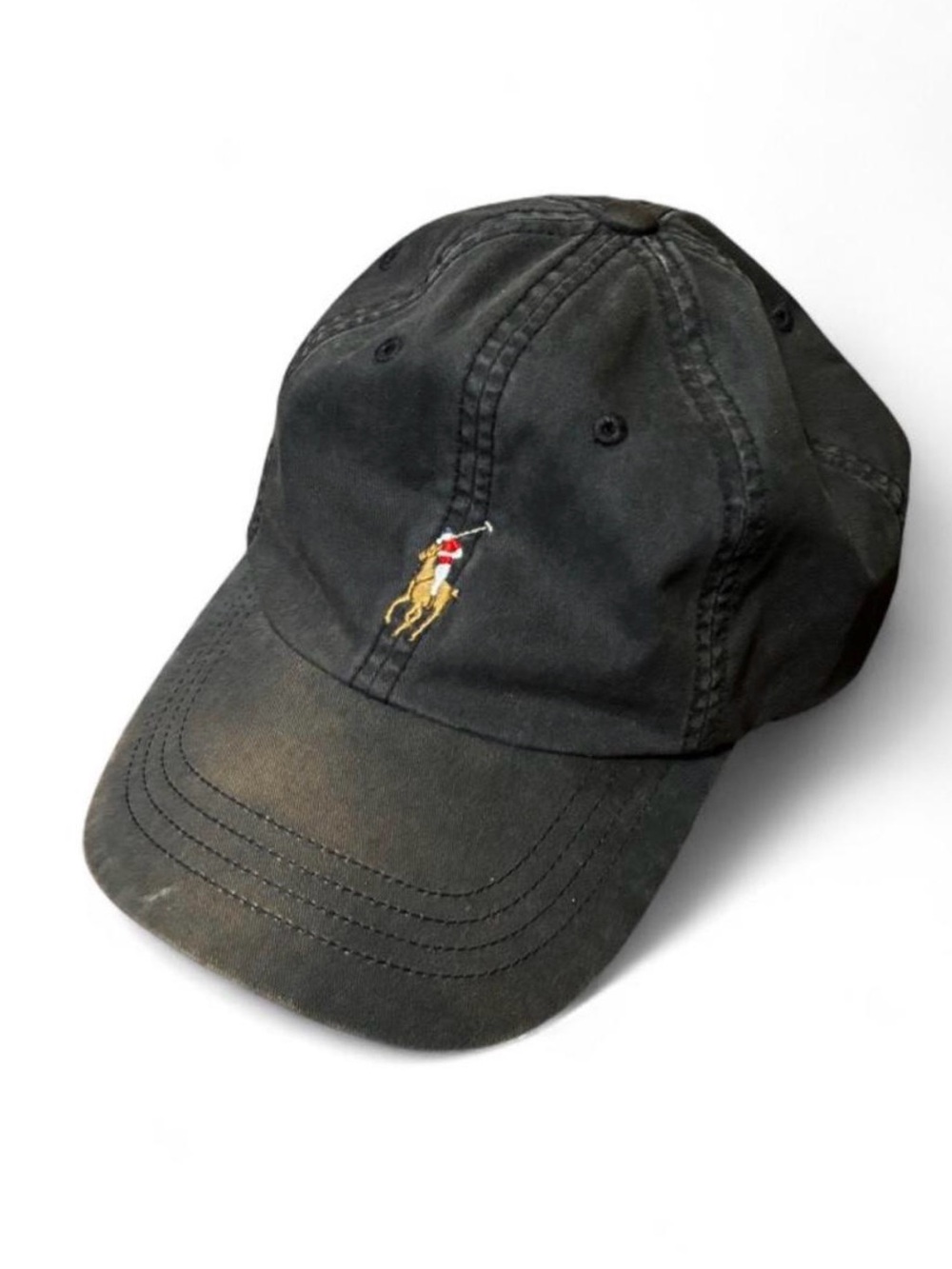 Polo Ralph Lauren Black Baseball Hat with Leather Strap in Black Faded